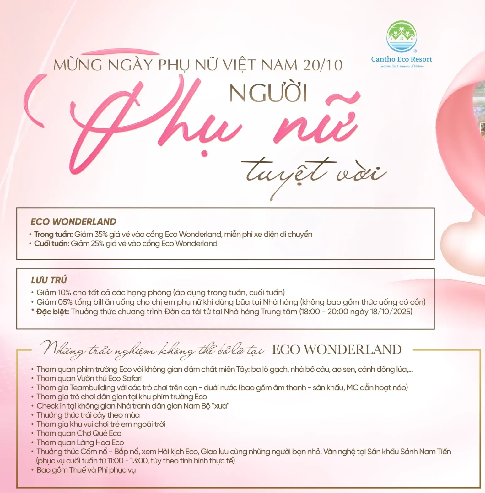 CANTHO ECO RESORT MỪNG NGÀY PHỤ NỮ 20/10 - NGƯỜI PHỤ NỮ TUYỆT VỜI